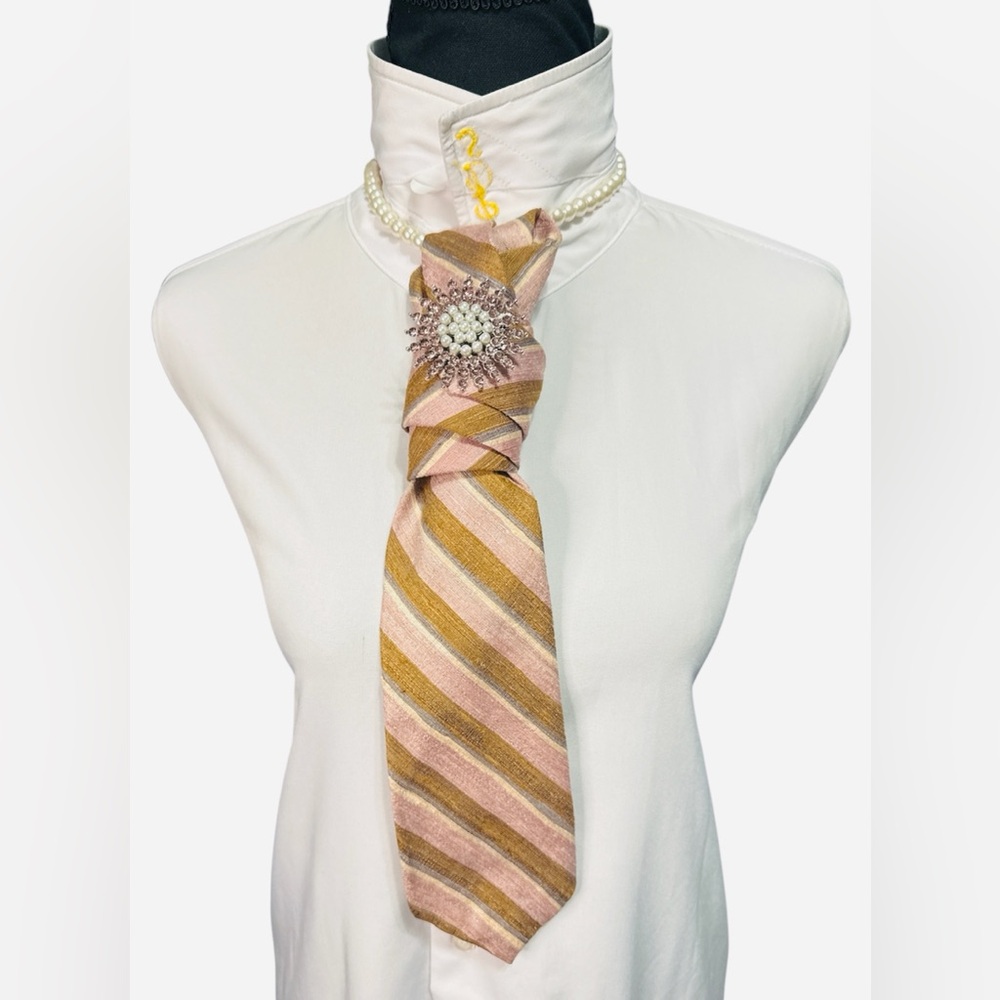 Calvin Klein Pink and Brown Striped Necktie with Pink Burst Brooch